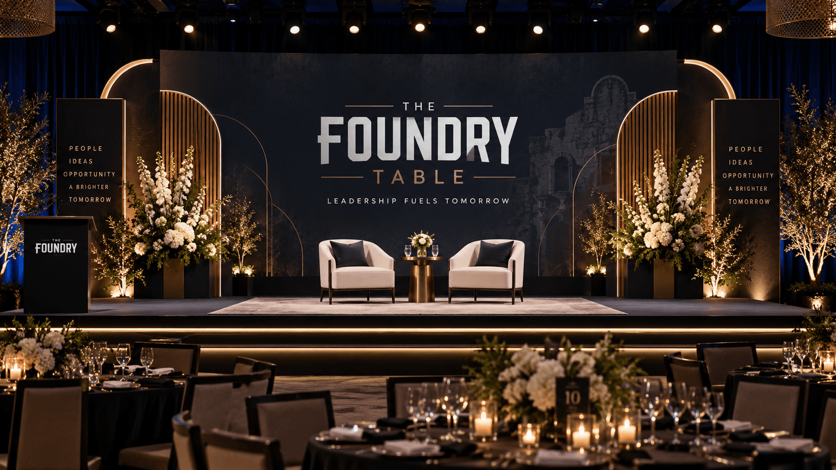 The Foundry Table set for the Saturday evening dinner